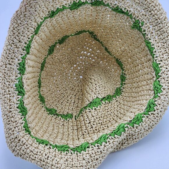Vintage Paper Straw Green Accent Floppy Sun Hat - Picture 7 of 7